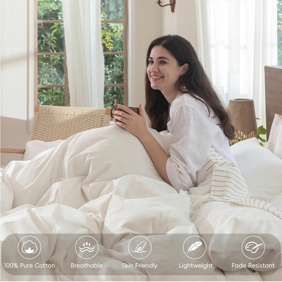 MooMee Bedding Duvet Cover Set 100% Washed Cotton - Oversized Queen - 98 x 98 - Picture 4 of 6